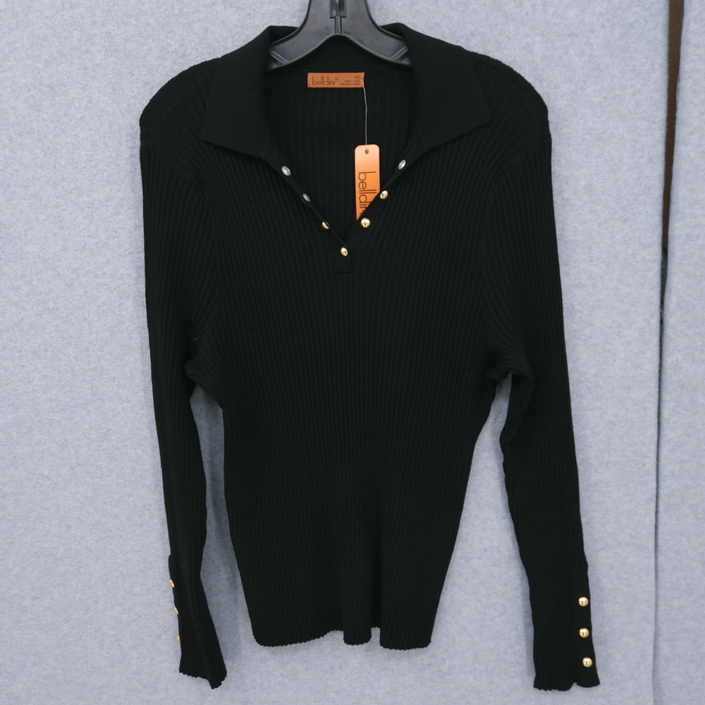 Belldini Long Sleeve Johnny Collar Black V Neck Button Sweater Womens Size 3X